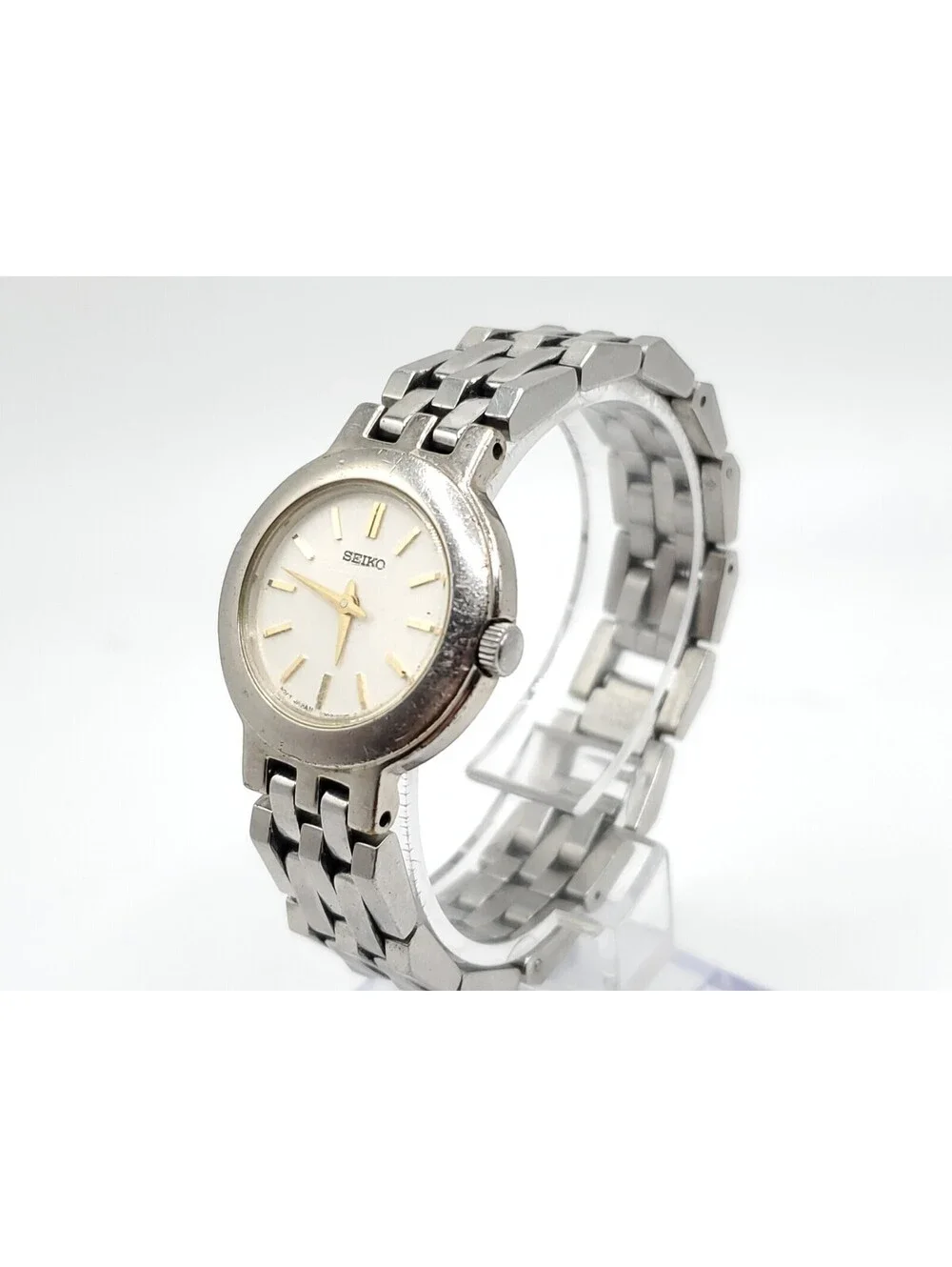 Seiko Quartz Watch Womens 25mm New Battery Silver Tone Round White Dial